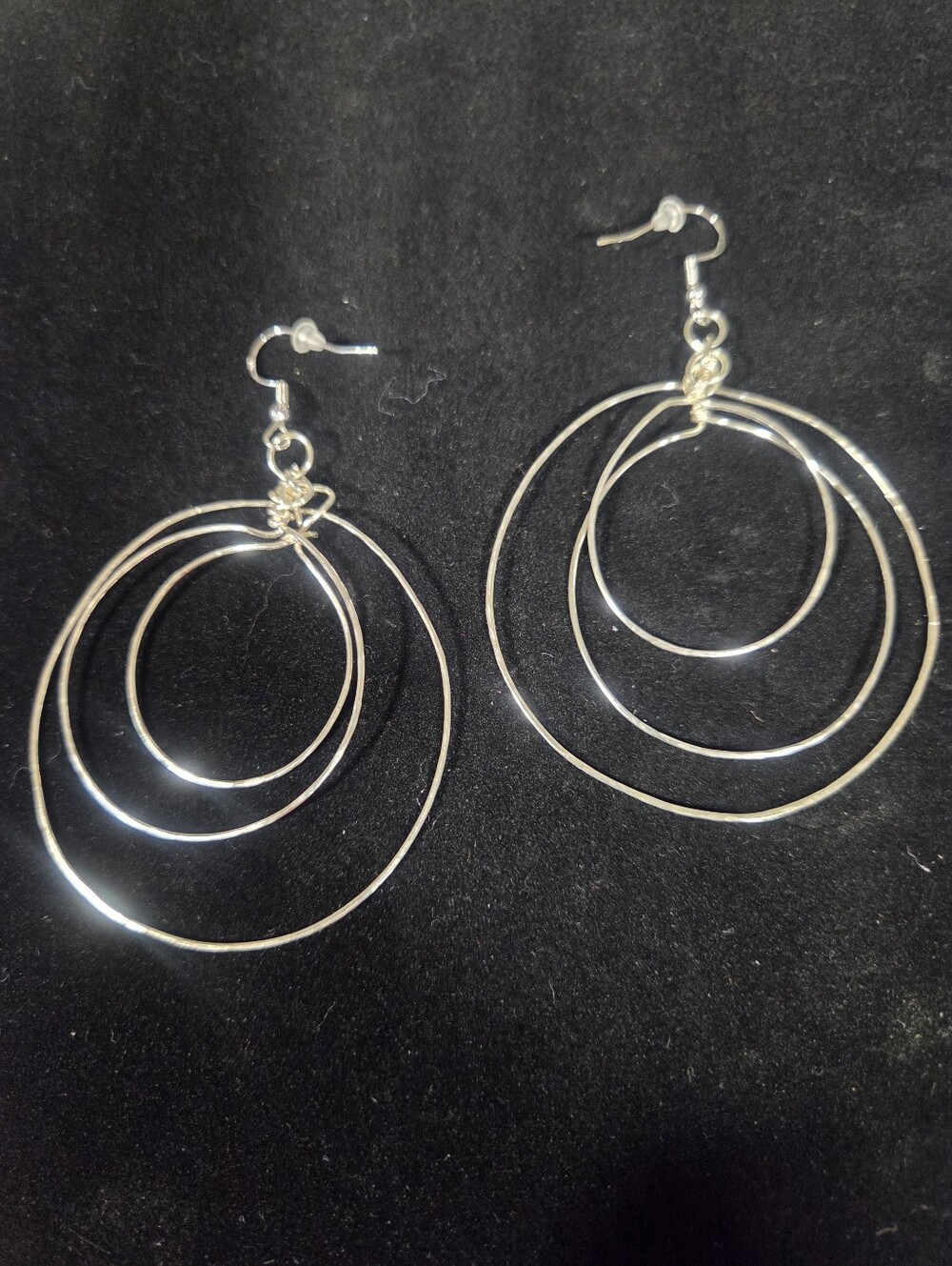 Handcrafted Triple Hoop Dangle Earrings - Silver
